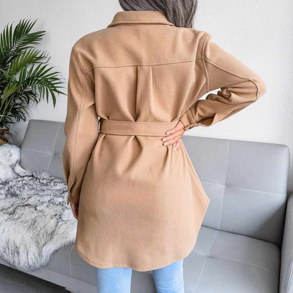 Casual Solid Color Pocket Polyester Single Breasted Coat display picture 2