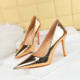 1983-3 European and American Sexy Nightclub Slim High Heels Slim Heels Super High Heels Shallow Mouth Pointed Metal Style Single Shoes Women's Shoes