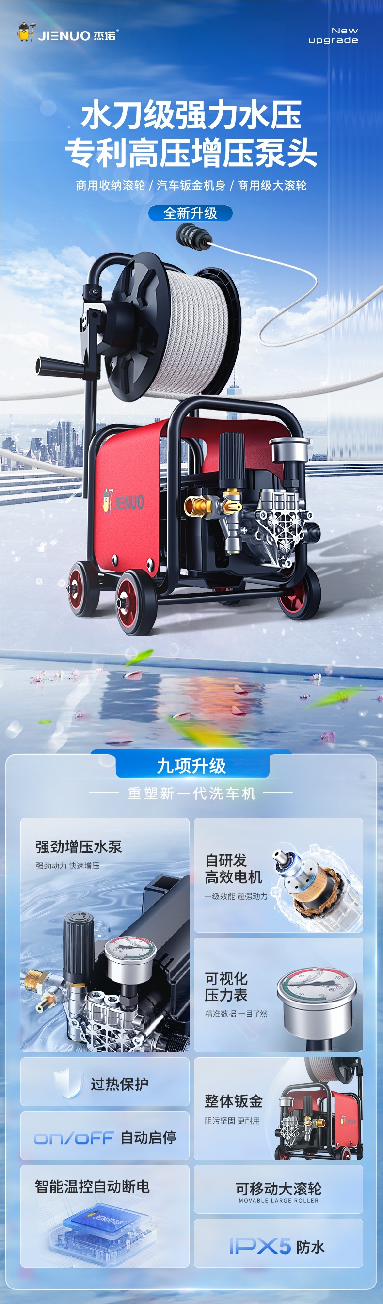 Car Washing Machine 220V Household High-Pressure Water Pump High-Power Supercharged Super-Powerful Floor Washing Artifact Car Brush Water Gun Cleaning Machine