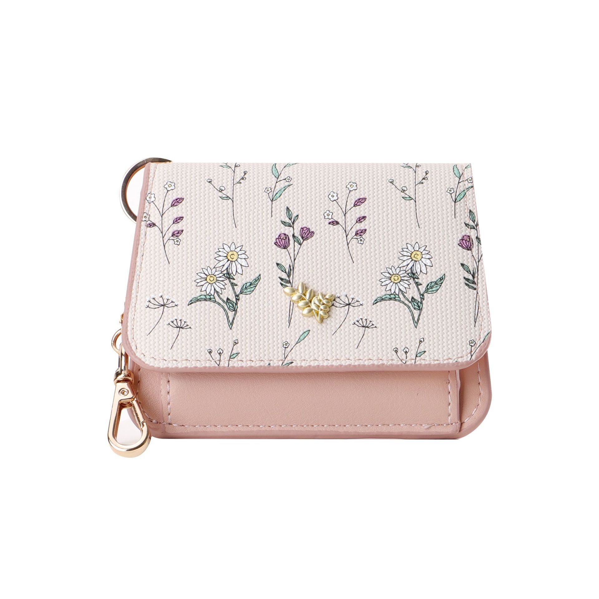 Estuche para tarjetas, llavero, pequeño y portátil, bolso para tarjetas de cambio, estilo delgado, primavera y verano femenino, bolsa de tarjetas de flores y césped de todo fósforo, damas avanzadas