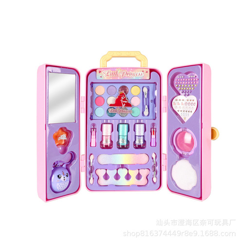 Cross-border children's cosmetics toys girls play house makeup eye shadow nail polish storage trolley case suitcase