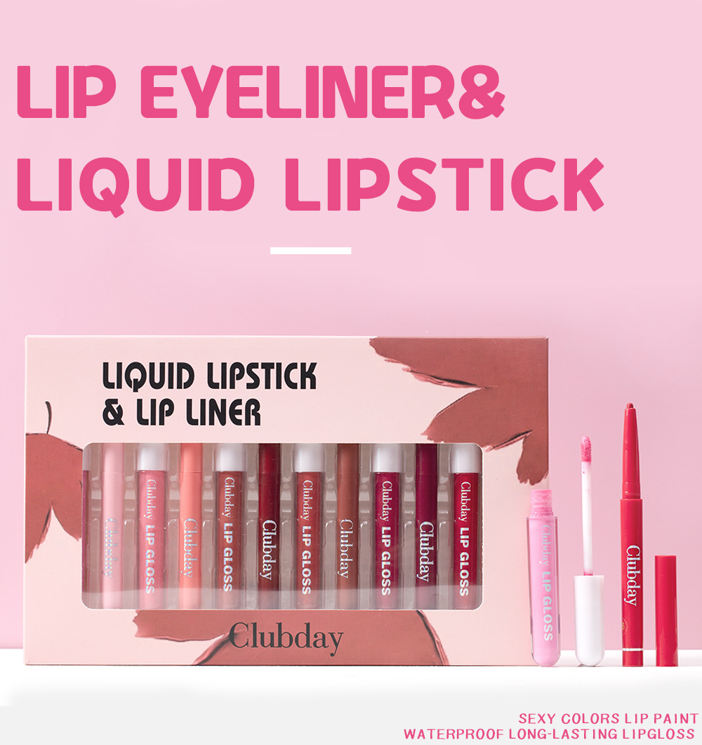 Clubday Long-lasting Velvet Matte Lip Gloss and frosted Outlining Lip Pen 6+6 Set, easy-to-Apply lipstick pen Specification drawing