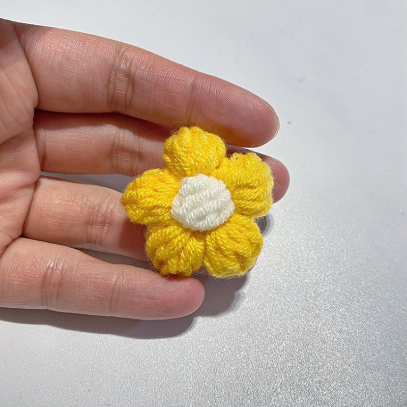 现货手工钩织泡芙花毛线花朵服装辅料饰品胸花包包仿真花花束配件|undefined