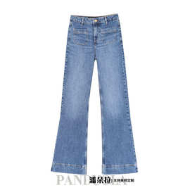 跨境欧美女装2025春季新款复古时尚高腰修身微喇牛仔裤6164107427