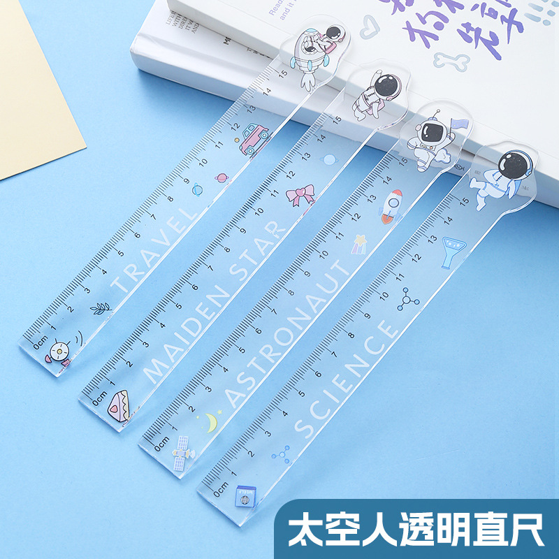Papelería creativa hermosa regla recta acrílica regalos pequeños marcadores de dibujos animados con regla de 15cm al por mayor
