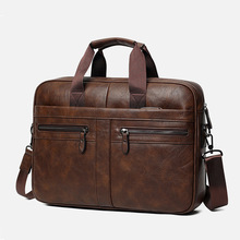 手提电脑包可挂行李箱男款皮包商务公文包大容量复古单肩包代发