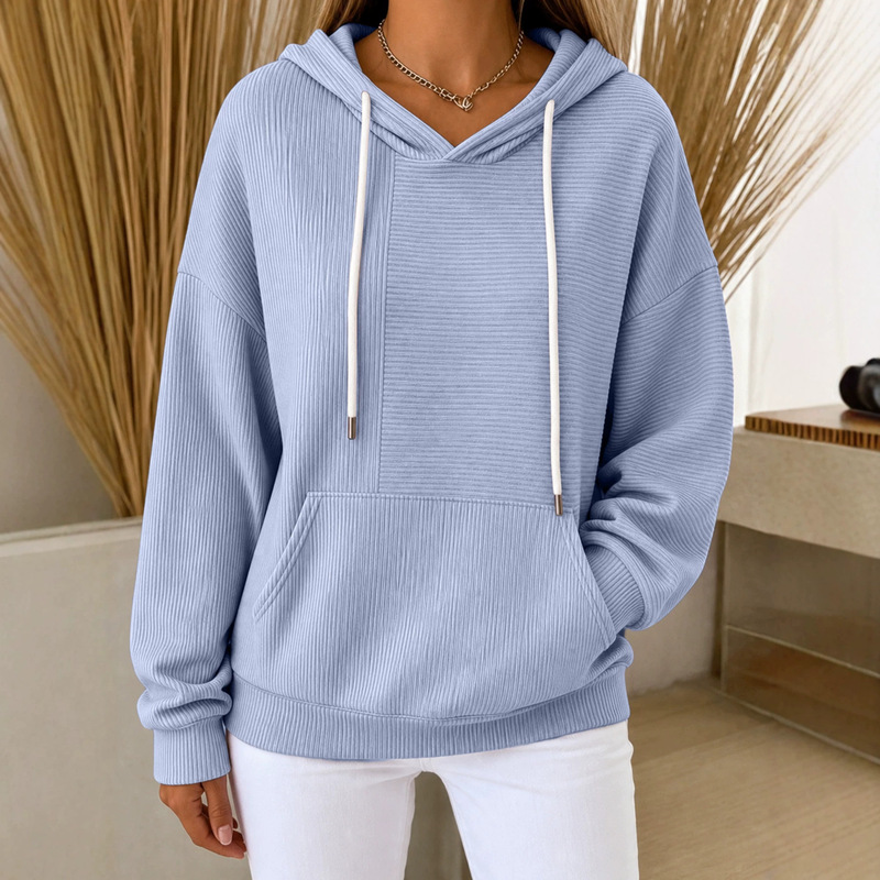 2026 European and American Cross-Border Autumn Women's New Style Loose Casual Solid Color Patchwork Drawstring Hooded Sweatshirt 2026 European and American Cross-Border Autumn Women's New Style Loose Casual Solid Color Patchwork Drawstring Hooded Sweatshirt