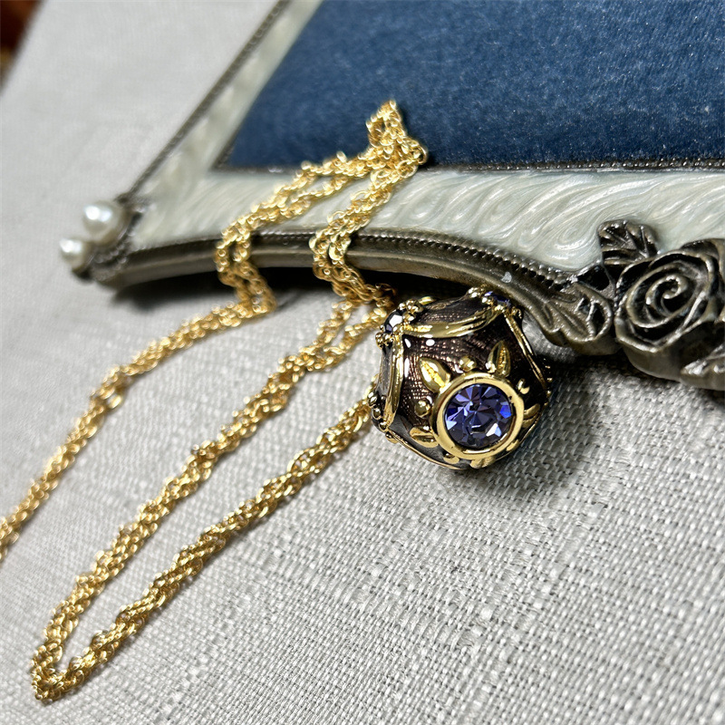 Vintage Russian Egg Necklace With Purple Enamel & Diamond Detail_voghion.com