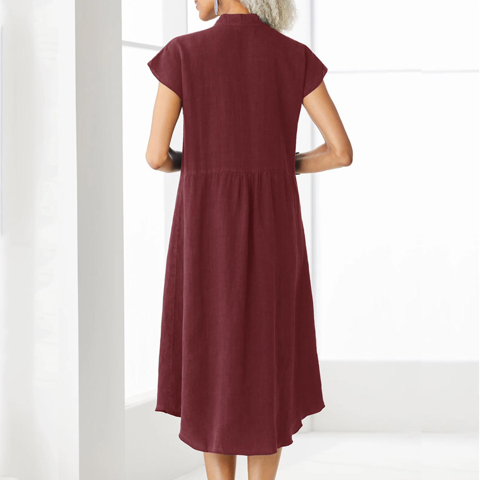 Women'S Gender Pocket, Patchwork Design Vintage Style Style Wholesale Women'S Vintage Style Pocket Patchwork Solid Color Holiday Daily Standing Collar Short Sleeve Regular Dress