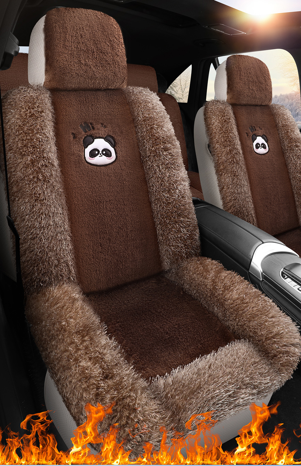 Winter Plush Car Seat Cover for Five Seats, Fully Enclosed Seat Cushion, Warm and Thickeneded Cotton and Linen Cartoon Goddess Seat Cover