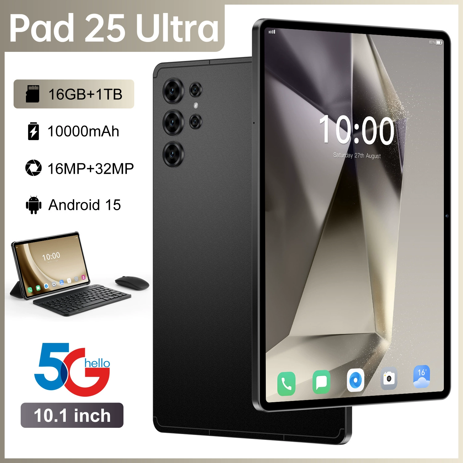Готовый к заказу Pad 25 Ultra кросс-бордер глобальная эксклюзив 10,1-дюймовый высокодетализационный large-screen Android 16+1TB умный планшет
