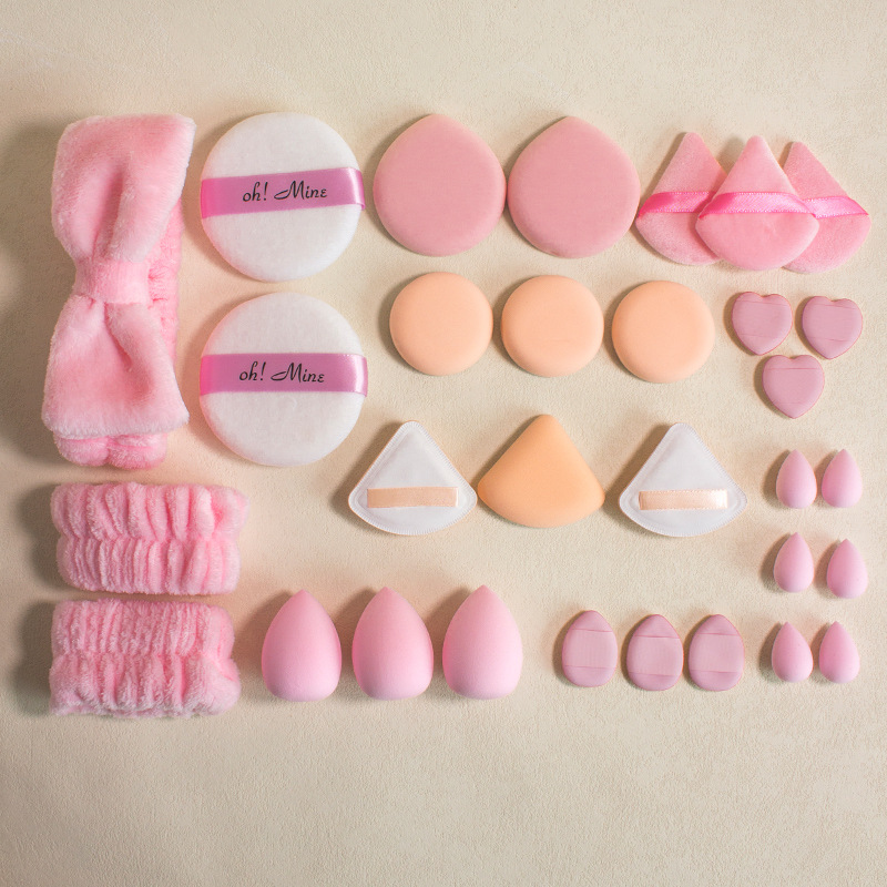 Coral veludo cabello banda de maquillaje huevo banda de cabello polvo de lavado de cara conjunto de lavado de cara polvo de algodón transfronterizo polvo de polvo image 27