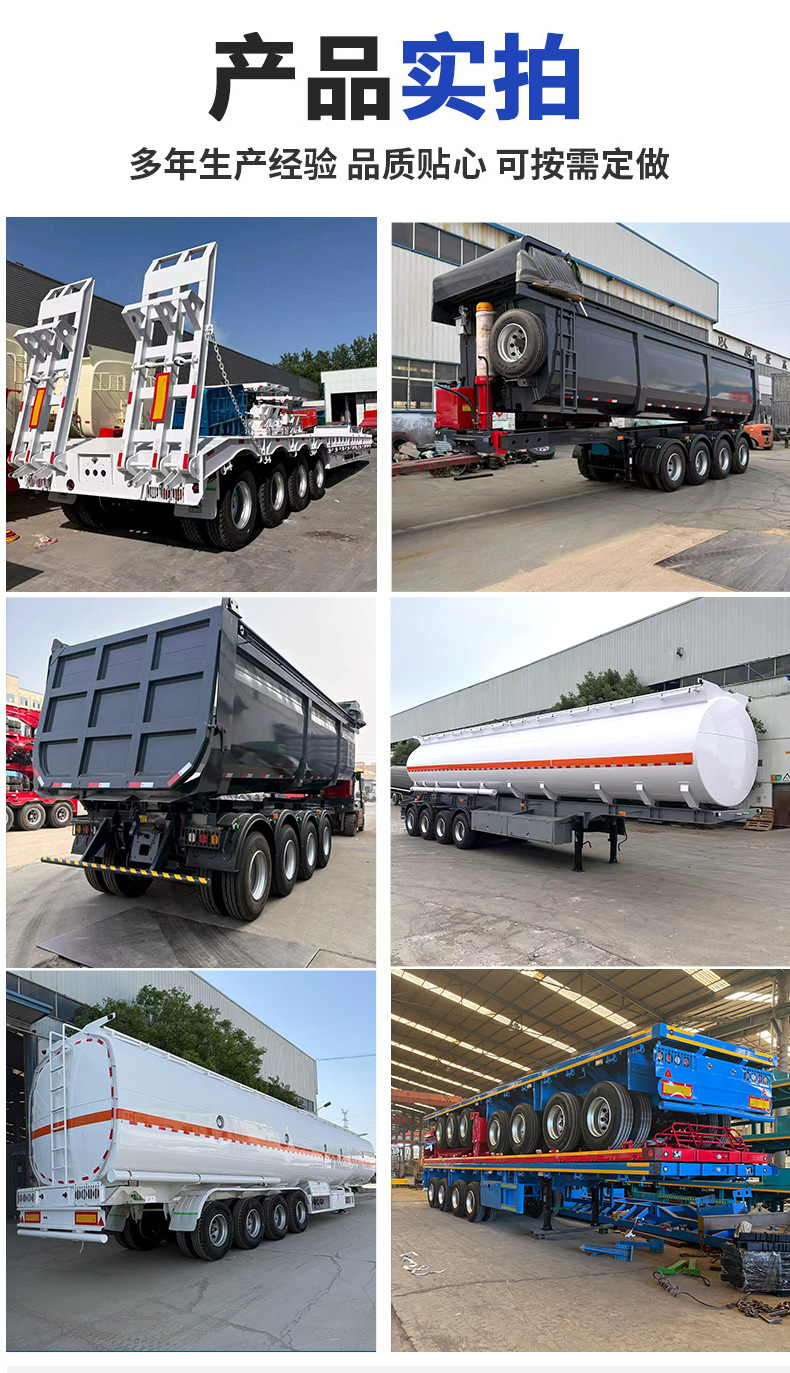 Foreign trade hydraulic heavy-duty lowbed semi-trailer with a four-axle design, featuring a fully raised cargo bed
