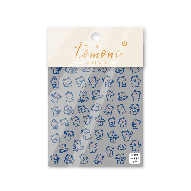 Celebridad en línea tomoni pegatinas de uñas lindo conejo de dibujos animados oso hueco alivio 5D adhesivo japonés pegatinas de uñas