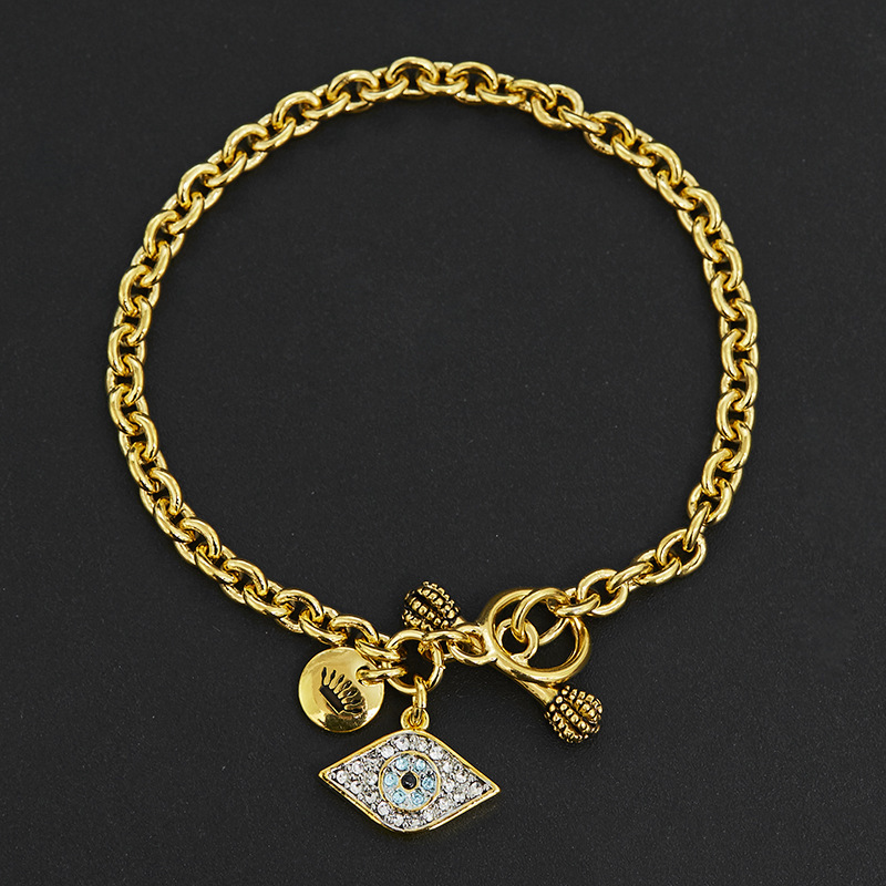 Fashion Versatile Turkish Blue Eye T-Buckle Bracelet Ins Minimalist Style Diamond-Studded Devil's Eye Student Gold-Plated Jewelry