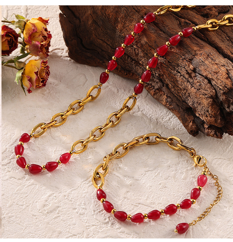 Women's Gender Basic Geometric Agate Titanium Steel Gold Plated Jewelry Set In Bulk