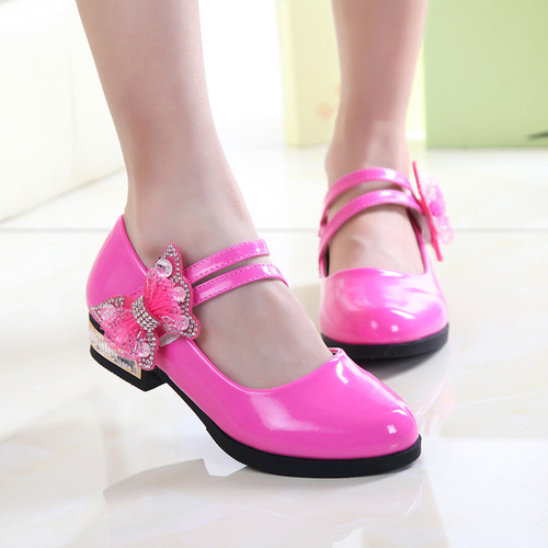 Children's New Single Shoes, Girls' Leather Shoes with Bowknot Princess Shoes, Middle-Aged Children's Single Shoes, Black School Performance Shoes