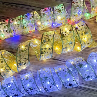 跨境丝带led铜线灯圣诞树装饰彩灯带节日礼盒蝴蝶结绸带灯可定制