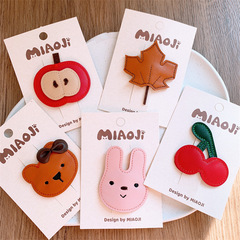 韓国版の新型のかわいい子供の皮革の漫画の動物のヘアピンのリンゴの形のbbクリップの女の子の果物の髪飾りのサイドクリップ