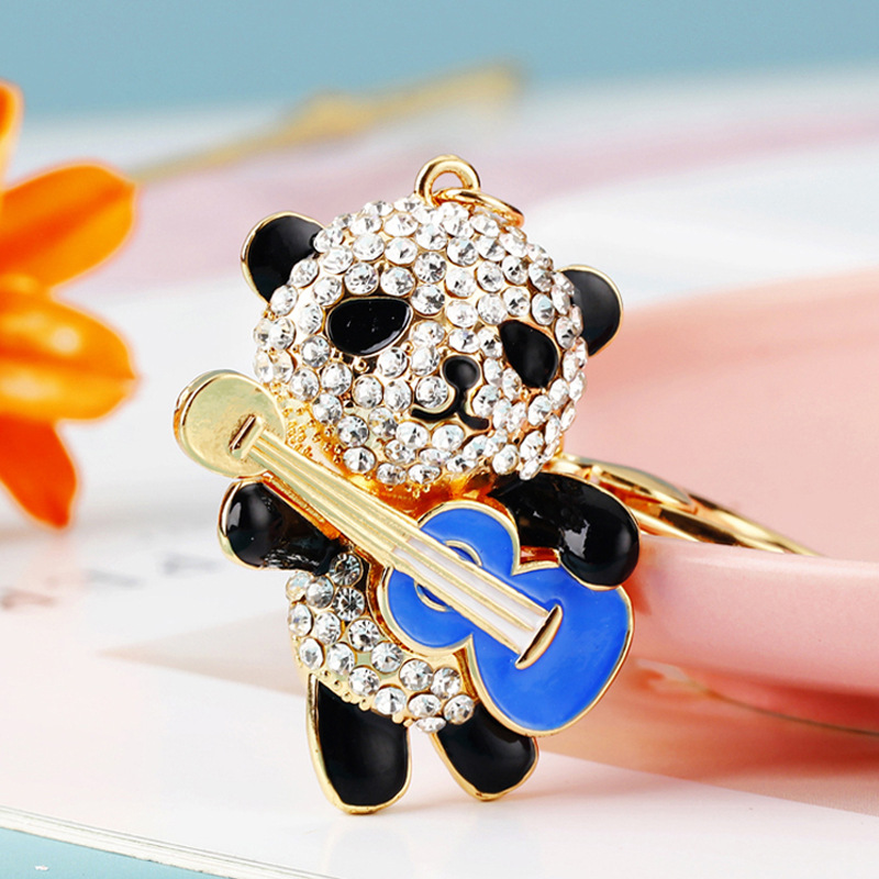 Unisex Gender Cute Guitar Cherry Panda Metal Unisex Keychain