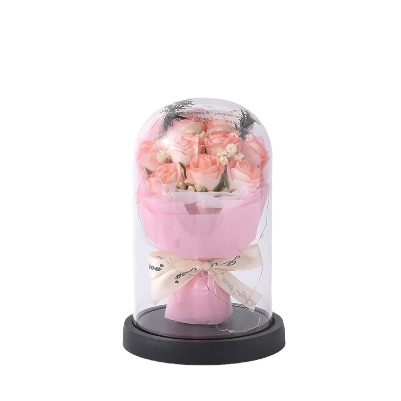 Flor inmortal cubierta de vidrio decoración 9 ramos de rosas flores secas para el día de San Valentín 520 regalo de cumpleaños para la novia