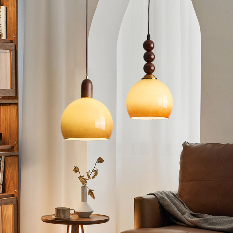 Lámparas de vidrio de madera maciza estilo antiguo a través del pasillo del dormitorio comedor simple entrada caramelo candelabros creativos franceses