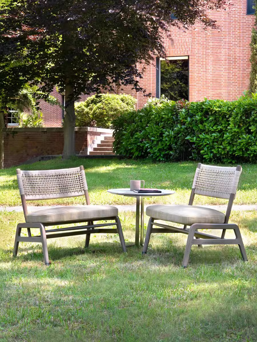 Al aire libre mesa y silla de madera anticorrosiva patio balcón ocio ratán tejido impermeable protector solar teca combinación de silla de jardín de tres piezas