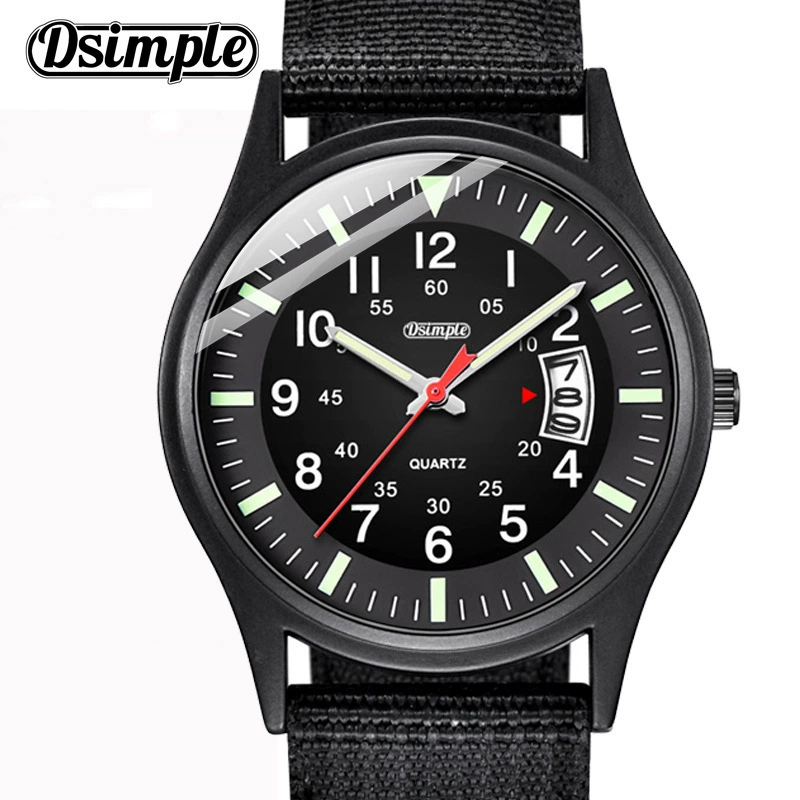 Dsimple спортивные мужские военные часы мода светящийся нейлоновый с кварцевые часы календарь часы часы для студентов мужского пола