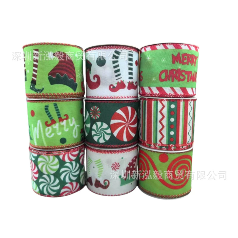 Рождественский проводной край ленты эльфов шляпа и ноги мультитручная лента рождественская елка гирлянда бант украшения