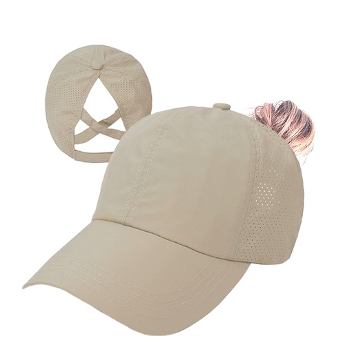 Women's quick-drying breathable cap, baseball cap with rear strap, cross-brim, ponytail hat, sports cap