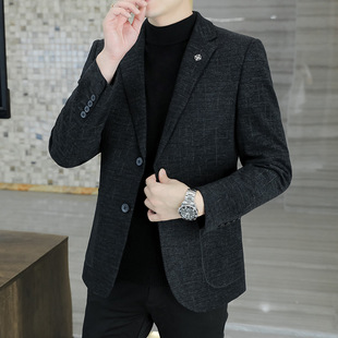Woolen Suit Men's Youth Business Casual Single West Jacket Jacket Men's Autumn and Winter New Small Suit Top Trendy