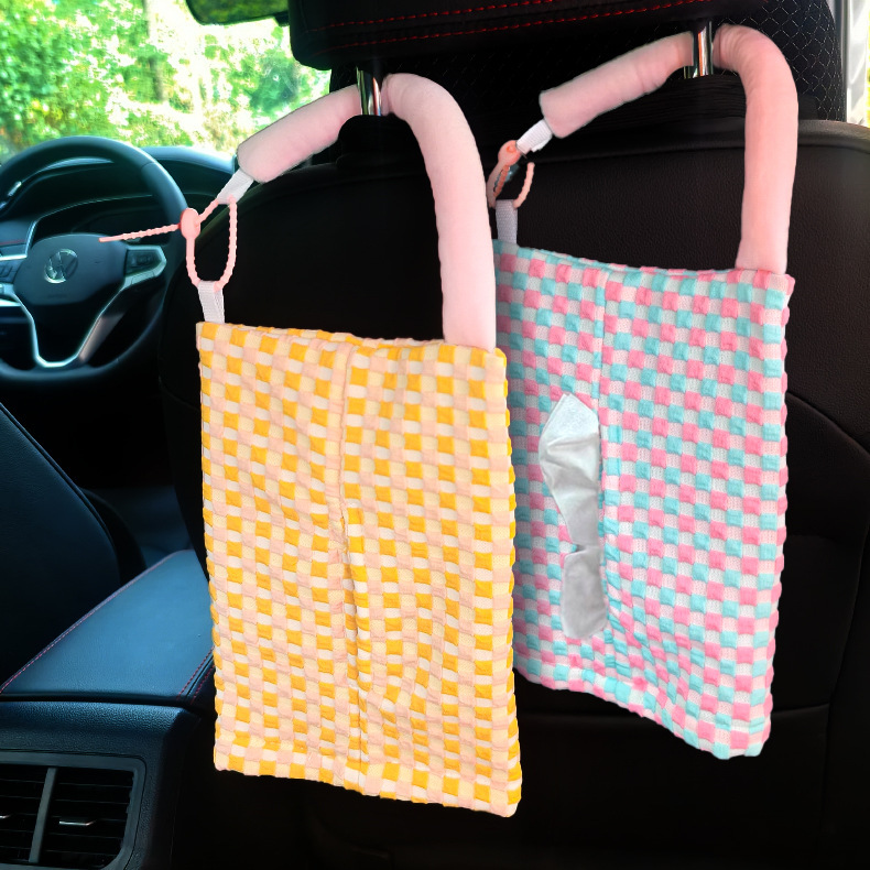 Caja de pañuelos para coche, tela, silla para coche, respaldo, caja de dibujo colgante, bolsa de pañuelos de doble uso para coche lindo creativo