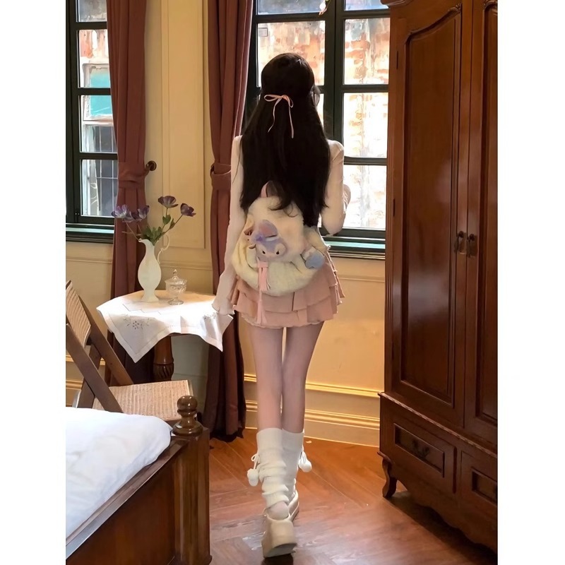 纯欲风套装女2025春秋季新款可爱甜美蕾丝蝴蝶结上衣+高腰半身裙|undefined