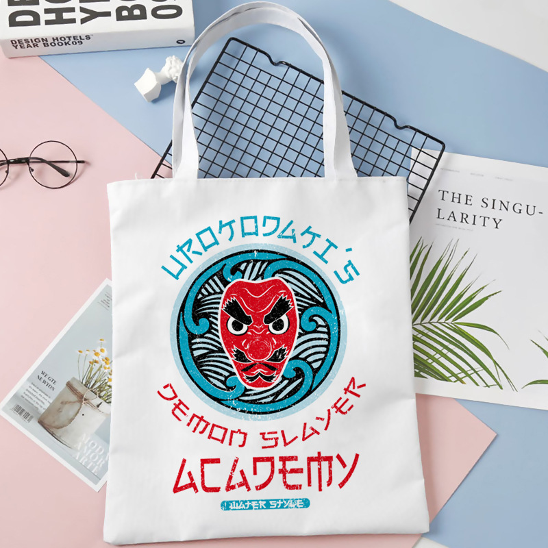 Comercio exterior transfronterizo Demon Slayer impresa bolsa de lona Harjuku bolsa de hombro bolsa de compras portátil de moda para estudiantes