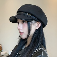 秋冬包边英伦文艺潮八角风搭帽百皮带贝雷帽新款皮带扣子女帽子八