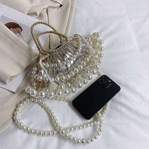  New Women's Handbag, Unique Design Cross-border Pearl Single Shoulder Crossbody Bag, Fashion Beaded Hand-held Evening Bag