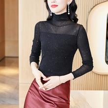 2025春季新款休闲百搭高领长袖T恤打底衫黑色内搭气质套头上衣女