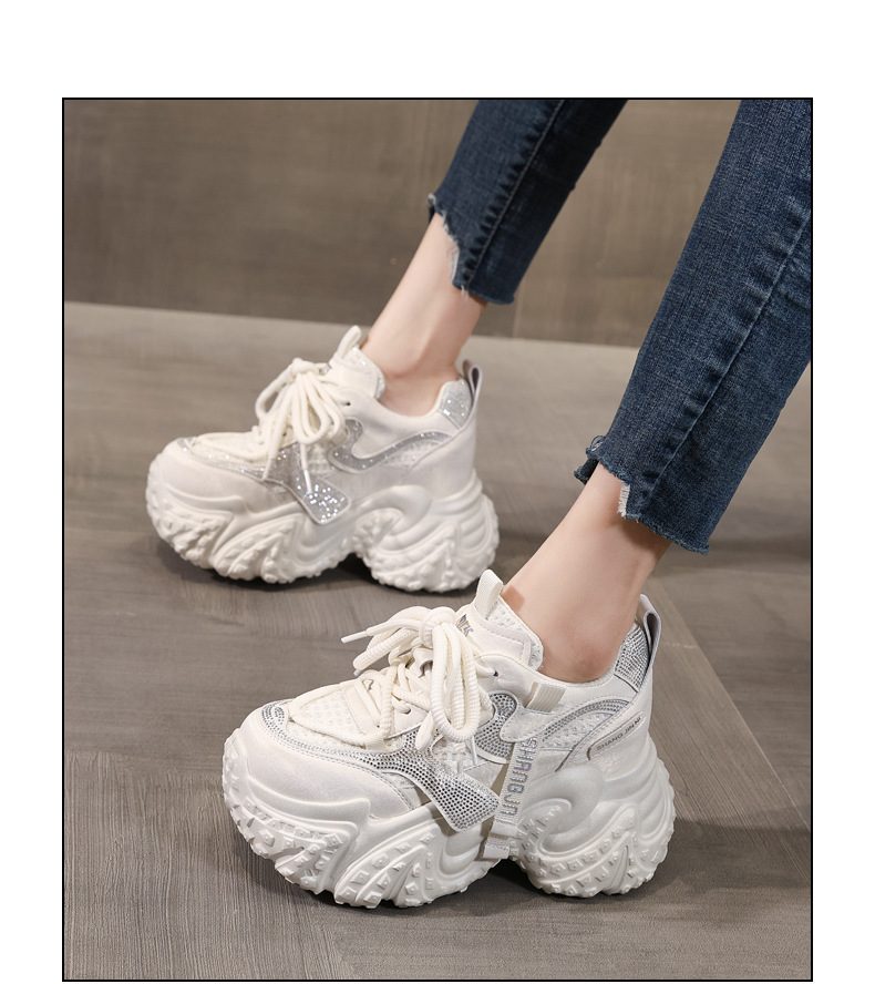 Giày sneaker nữ đế dày tăng chiều cao, lưới thoáng khí, phong cách thể thao — màu hồng chi tiết 14