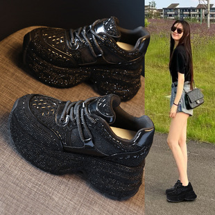 SJN726-8 Height Increasing Full Diamond Thick Sole Torre Shoes Women's Autumn 2024 New Style Loaf Casual sneaker Tide