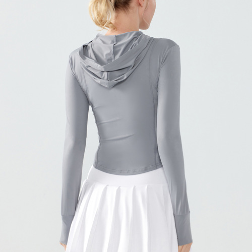 Lightweight Breathable Sunscreen Yoga Suit for Women, Fitted Waist Outdoor UV Protection, Cool Sensation, Slimming Fitness Jacket Top