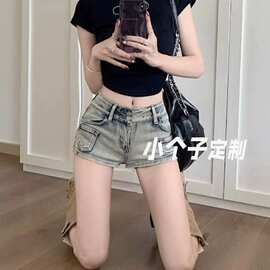 牛仔超短裤女辣妹弹力复古装小个子紧身热裤直筒阔腿跨境专供