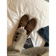 高级感牛皮版葡萄妈复古英伦风粗跟小皮鞋女一脚蹬懒人乐福鞋