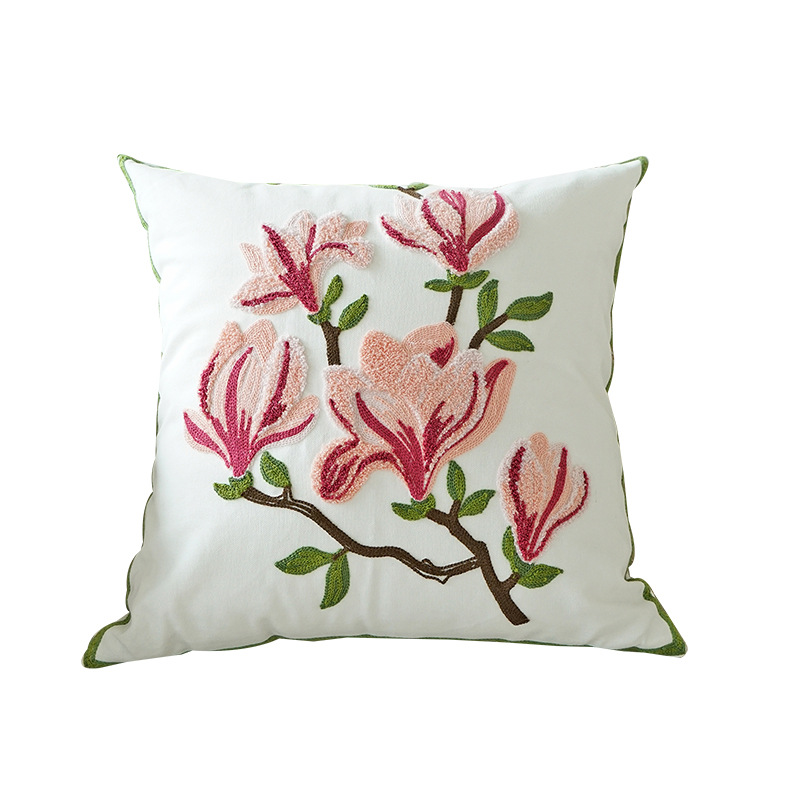 Funda de almohada de flor de magnolia fresca verde bordado de hoja verde sofá almohada de cama cojín de oficina almohada de cintura