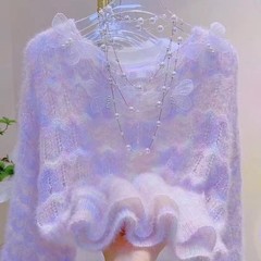 早秋2025新款渐变色超仙甜美针织上衣女重工钉珠蝴蝶软糯慵懒毛衣
