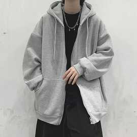 秋冬美式复古情侣卫衣男女情侣连帽慵懒风冬季加绒开衫卫衣外套