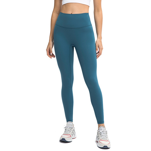 New European and American T-line invisible yoga pants double-sided brushed tight-fitting hip-raising high-waist fitness pants for women