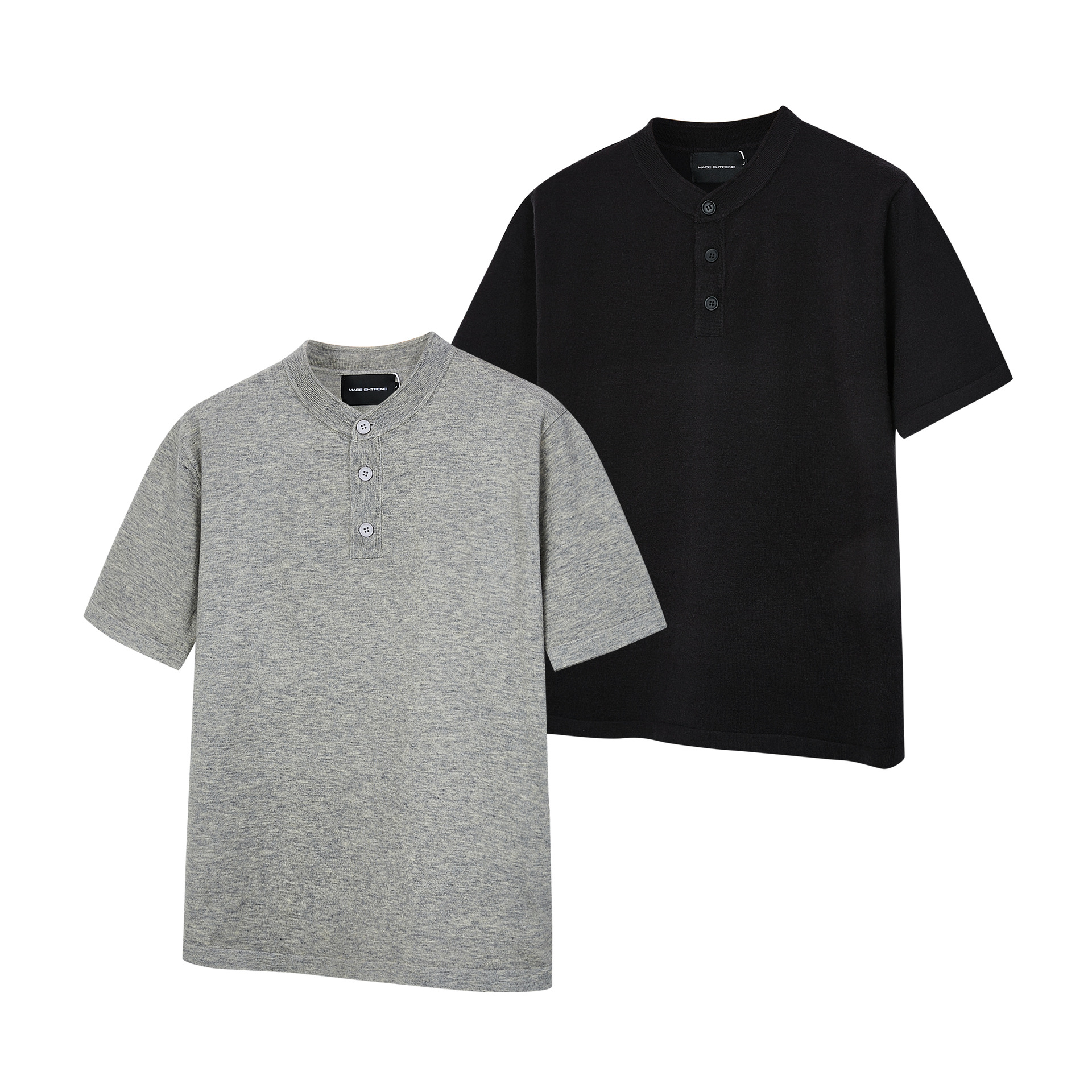 MADEEXTREME 봄과 여름 남성 lyocell tencel henry 칼라 소프트 하이 엔드 반팔 스웨터