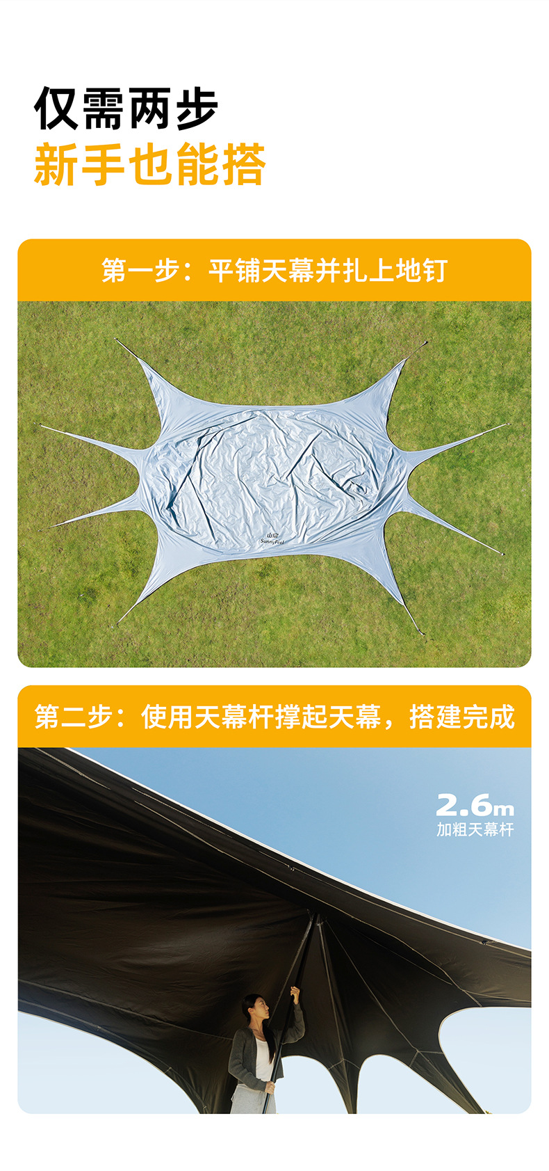 Sunnyfeel Outdoor Swallowtail Thickened Black Vinyl Canopy for Lazy Camping, Rainproof and Sunshade Tent