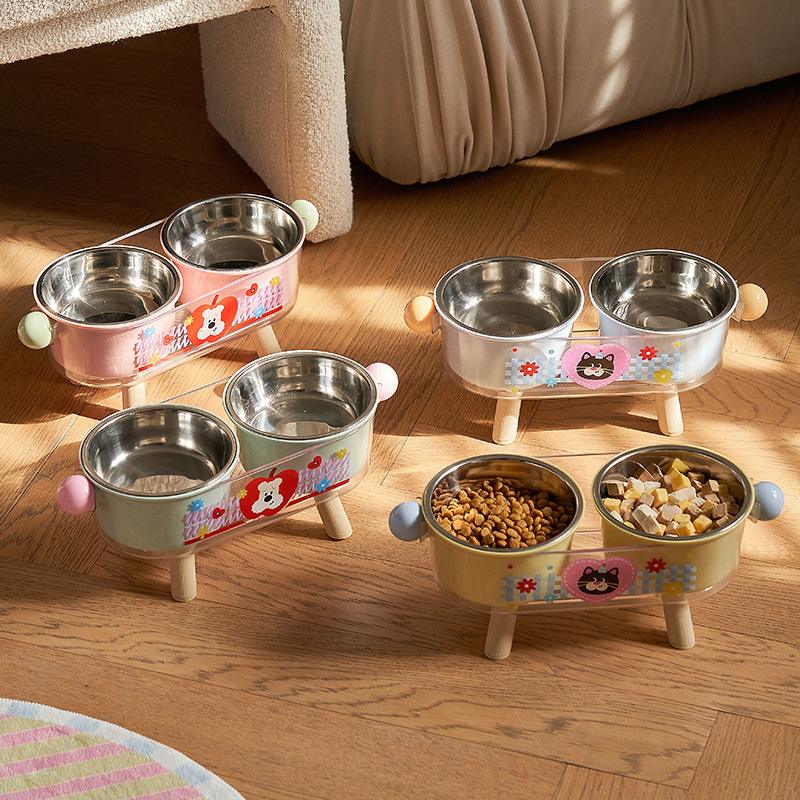 Tazón de mascotas de alto valor facial, alimentador de gatos antideslizante, antifolque, tazón de gato, tazón de acero inoxidable, tazón de perro de gran capacidad, tazón doble