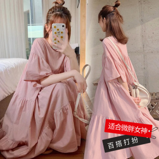 Large Size Women's Clothing Summer Long Skirt Korean Style European and American Style Summer Chubby Women's Fashion Large Size Dress Women's Large Size